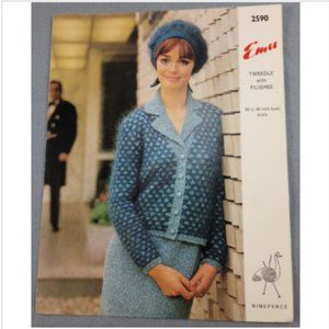 Vtg 1960 Emu Knitting Pattern 2590 Skirt Sweater Hat Set England Bust 30-40"